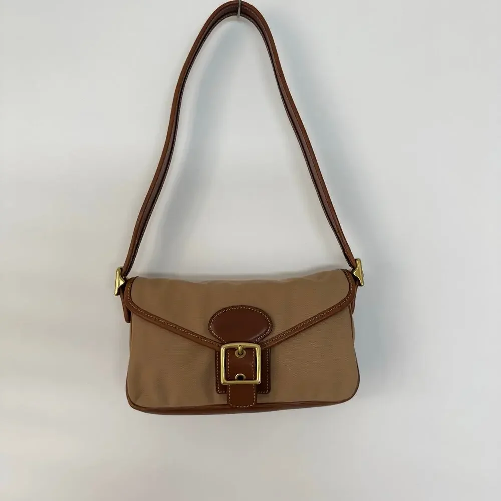 Coach Legacy Demi Flap Shoulder Bag Tan Canvas Brown Leather Trim 9120